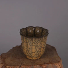 2.8" Good Chinese Song Porcelain Ge Kiln Yellow Glaze Gold Wire Sunflower Cup 07FC0E-D4 - KOEEK