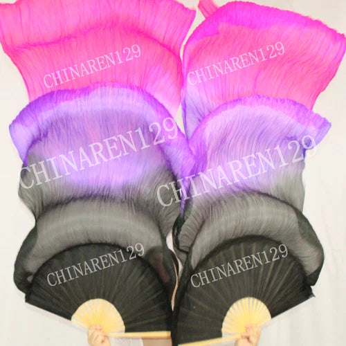 Bag Handmade Pair 1.5M Belly Dance  Silk Bamboo Fan Veil Multicolor 07FC0E-D4 - KOEEK