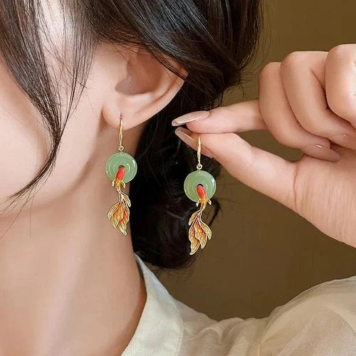 Chinese Style Feng Shui Koi Fish Earrings Studs for Women 07FC0E-D4 - KOEEK