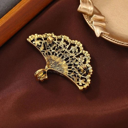 Vintage Fan Brooch Hollow Flower Pin Fashion Suit Dress Cheongsam Jewelry 07FC0E-D4 - KOEEK