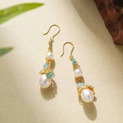 Chinese Style Pearl Tassel Earrings Vintage Qipao Hanfu Jewelry 07FC0E-D4 - KOEEK