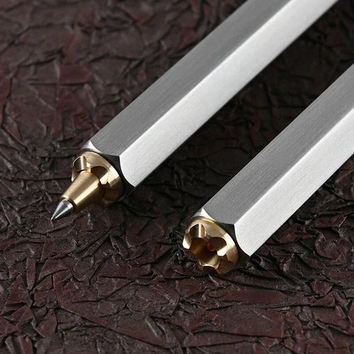 EDC Stainless Steel + Brass Bolt Action  Signature Pocket Ballpoint Pen 07FC0E-D4 - KOEEK