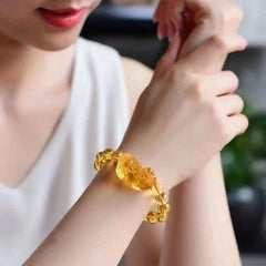 12mm Natural Yellow Citrine Pixiu Bracelet Wealth Charm Feng Shui 07FC0E-D4 - KOEEK