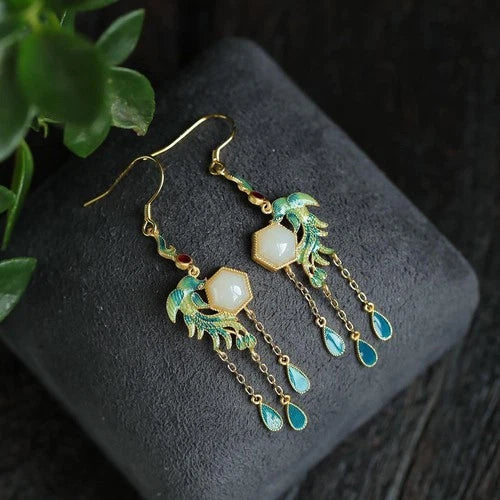 Vintage Chinese Style Hetian Inlay Earrings Stud Jewelry Women Accessories 07FC0E-D4 - KOEEK
