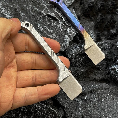 Solid Titanium Pry Bar Crowbar Outdoor Travel EDC Multi Tool Unpack Box Keychain 07FC0E-D4 - KOEEK