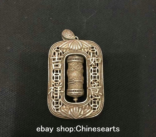 Old Collection Chinese Tibet Silver Carved loong Dragon Statue Amulet Necklace 07FC0E-D4 - KOEEK
