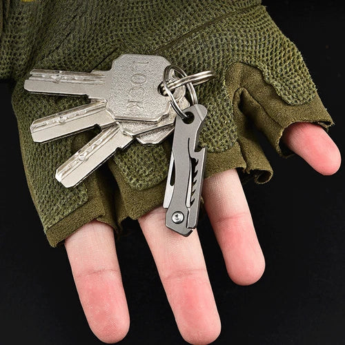 Titanium Mini Knife Keychain Folding Knife Bottle Opener Tool Outdoor Pocket EDC 07FC0E-D4 - KOEEK