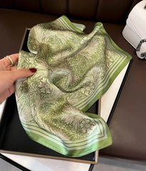 Silk 21'' Scarf Women Vintage Green Flower Neckerchief Square Bandana Wrap 07FC0E-D4 - KOEEK