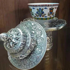 Alloy Tantric Holy Water Cup Buddhist Tea Rack Eight Auspicious Porcelain Bowl 07FC0E-D4 - KOEEK