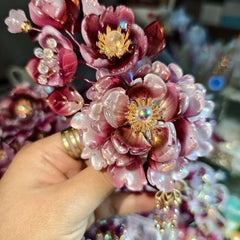 Peony Hairpin with Tassels Chinese Hanfu Hair Accessory Glass Flower 1pc 07FC0E-D4 - KOEEK