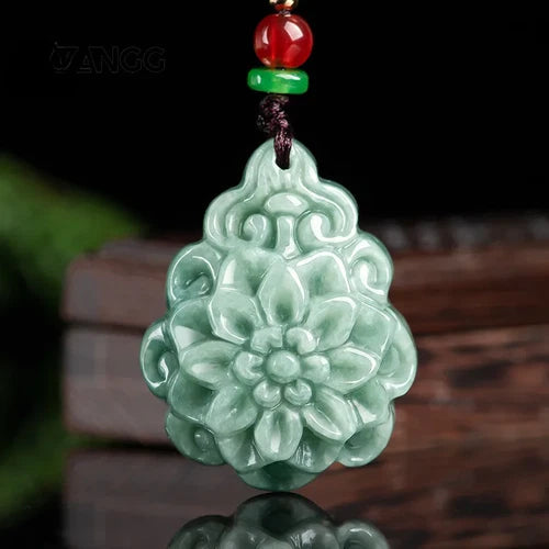 Jadeite Rose Flowers Pendant Ice Kind Handmade Carved Women's Necklace 07FC0E-D4 - KOEEK