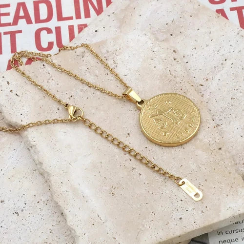 Gold Plated Stainless Steel Constellation Horoscope Zodiac Sign Pendant Necklace 07FC0E-D4 - KOEEK