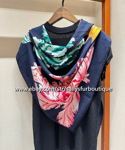 Sallys Cashmere & Silk Wrap Scarf Tulips Print 2 Face Triangle Shawl 190*90cm 07FC0E-D4 - KOEEK
