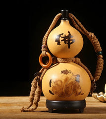 5"inch Natural Wine Gourd Carved Ji Gong Buddhist Monk Out Water Calabash Bottle 07FC0E-D4 - KOEEK