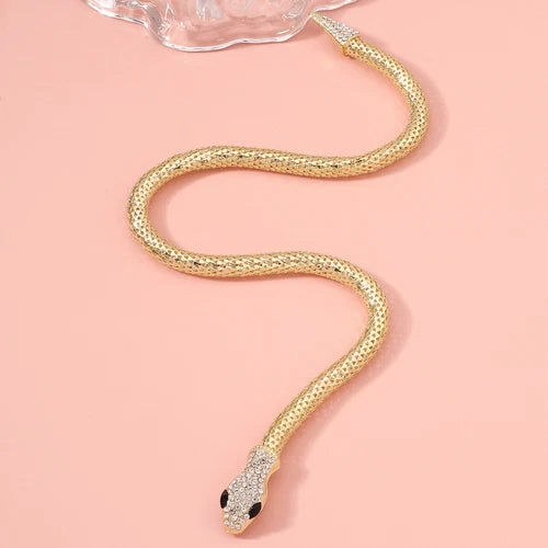 Punk Snake Choker Necklace Gold Tone Full Rhinestone Magnetic Jewelry for Women 07FC0E-D4 - KOEEK