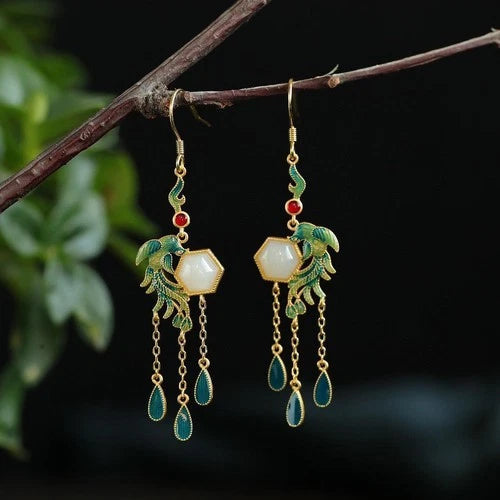 Vintage Chinese Style Hetian Inlay Earrings Stud Jewelry Women Accessories 07FC0E-D4 - KOEEK