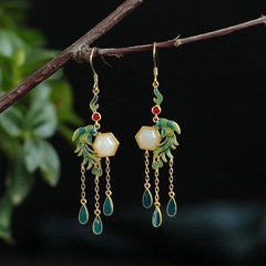 Vintage Chinese Style Hetian Inlay Earrings Stud Jewelry Women Accessories 07FC0E-D4 - KOEEK
