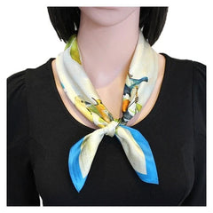 Silk 21" Square Scarf Women Kerchief Bandana Neckerchief Blue Beige Birds 07FC0E-D4 - KOEEK