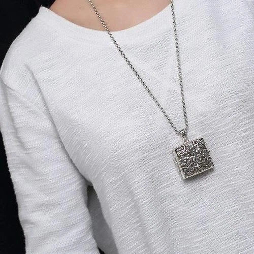 Large Openable Amulet Box Pendant Hollow Plum Blossom Square Storage Necklace 07FC0E-D4 - KOEEK