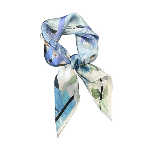 Mulberry Silk 26'' Scarf Vintage Blue Flower Scarf Neck Hairband Bandana 07FC0E-D4 - KOEEK
