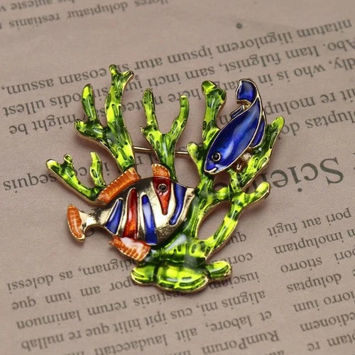 Painted Craft Rhinestone Tropical Ocean Brooch Lapel Pin Flower Accessory 07FC0E-D4 - KOEEK