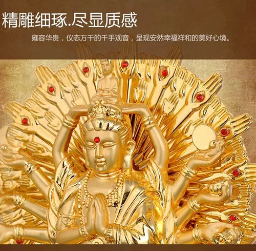 12cm Thousand-Hand Guanyin Alloy Solar Buddha Prayer Car Decor Supplies 07FC0E-D4 - KOEEK