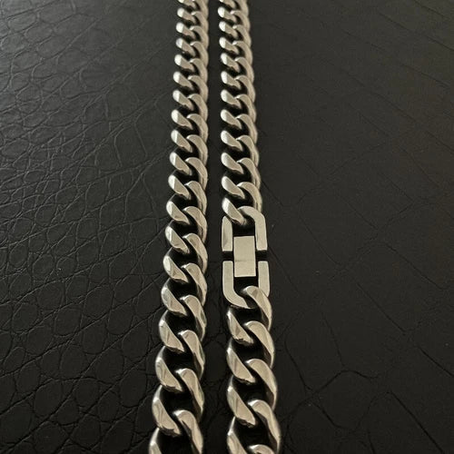 Pure Titanium Necklace 10.5mm Grinding Six Faced Cuban Chain Anti Allergy 23.6" 07FC0E-D4 - KOEEK