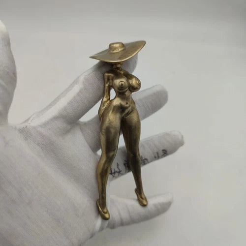 12Cm Chinese Bronze Copper Statue Hand Carved Naked Girl 07FC0E-D4 - KOEEK
