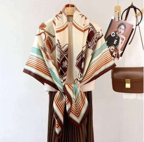 70% Cashmere 30% Silk Shawl 53'' Neckerchief Scarf carriage Print Bandanna 07FC0E-D4 - KOEEK