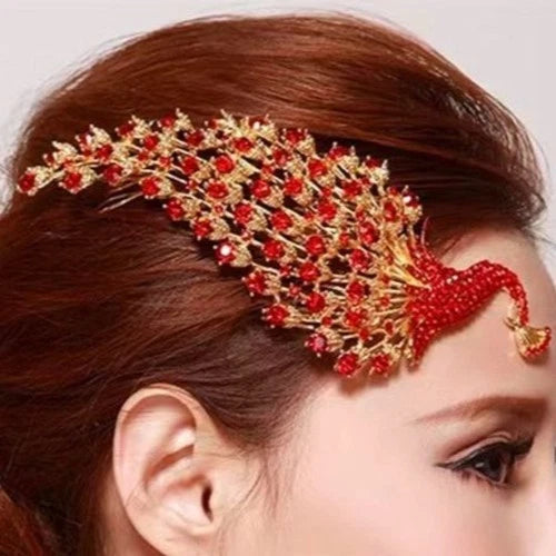 Chinese Style Bride Headpiece Wedding Hair Accessory Red Phoenix Headdress 07FC0E-D4 - KOEEK