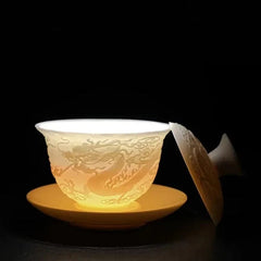 Kung Fu Tea Set Tureen Ceramic Simple Portable Dragon and Phoenix Cups Gaiwan 07FC0E-D4 - KOEEK