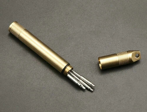Brass Case Titanium Toothpick set Keychain Waterproof Box Cigarette Container 07FC0E-D4 - KOEEK