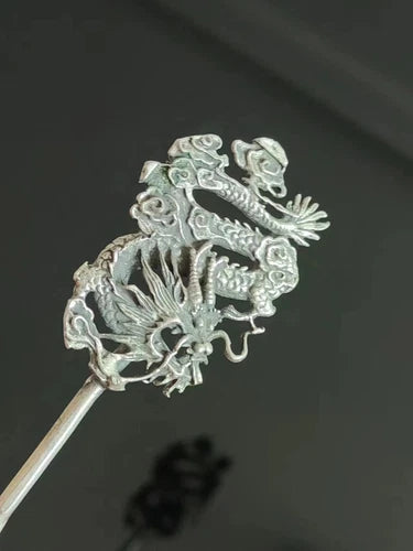 Collection Old Chinese Tibet Silver Hand-made Dragon Hairpin Hair Decoration 07FC0E-D4 - KOEEK