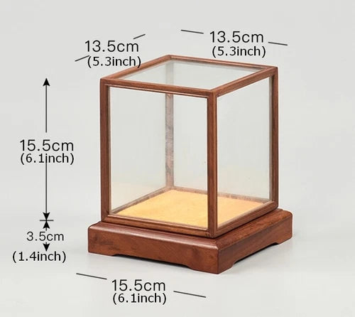 Hua Li Wood Trim Square Display Box Transparent Glass Case Cover 07FC0E-D4 - KOEEK