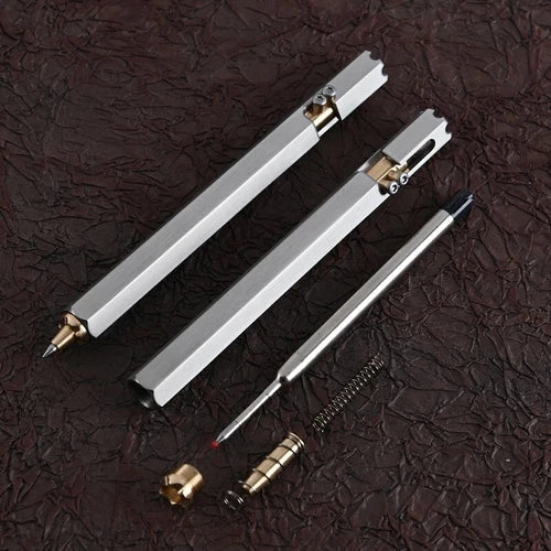 Stainless Steel Brass Bolt Action Ballpoint Pen EDC Pocket Signature Writing Pen 07FC0E-D4 - KOEEK