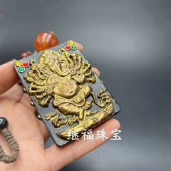 Hongshan Culture Jade Artifact Antique Black Meteorite Gold Gilded Pendant 07FC0E-D4 - KOEEK