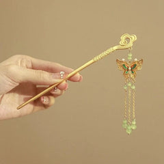 Chinese Style Filigree Cloisonné Butterfly Cloud Tassel Enamel Hairpin 07FC0E-D4 - KOEEK