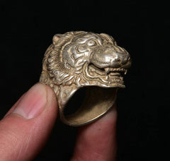 Old Chinese Dynasty Zodiac Animal Tiger Beast Head Ring Rings Antique Collection 07FC0E-D4 - KOEEK
