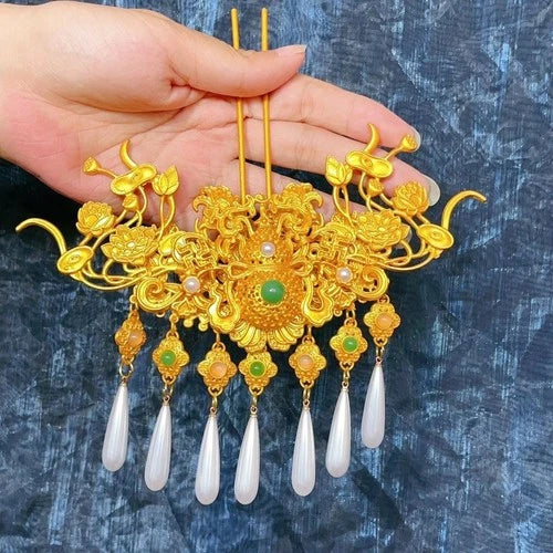 Handmade Pearl Hair Crown Chinese Hanfu Style Vintage Headdress For Bride 07FC0E-D4 - KOEEK