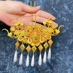 Handmade Pearl Hair Crown Chinese Hanfu Style Vintage Headdress For Bride 07FC0E-D4 - KOEEK