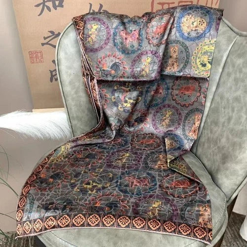 Chinese Zodiac Scarf 70x180cm  Chinese Style Shawl Wrap Neck Scarf Women 07FC0E-D4 - KOEEK