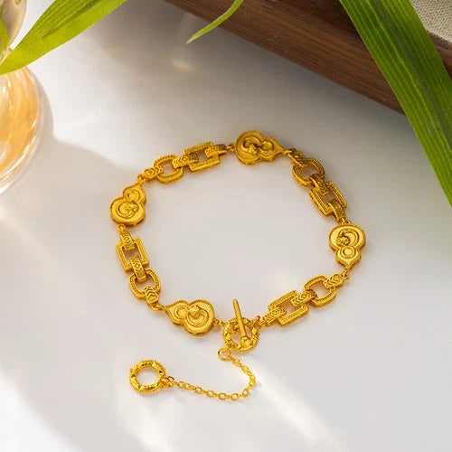 Gold Plated Blessing Linked Bead Bracelet Chinese Style Jewelry For Women 07FC0E-D4 - KOEEK
