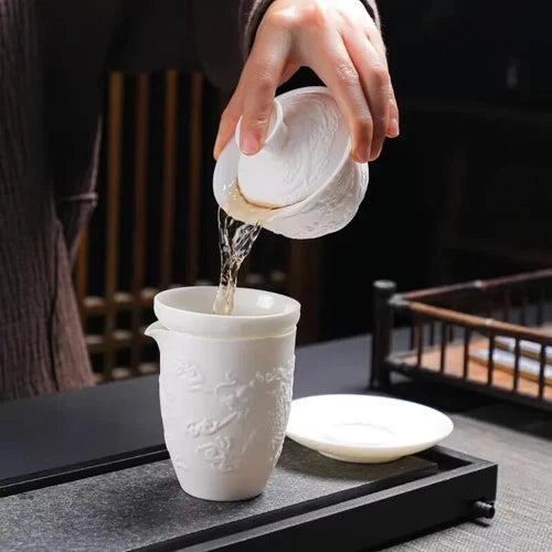 Kung Fu Tea Set Tureen Ceramic Simple Portable Dragon and Phoenix Cups Gaiwan 07FC0E-D4 - KOEEK