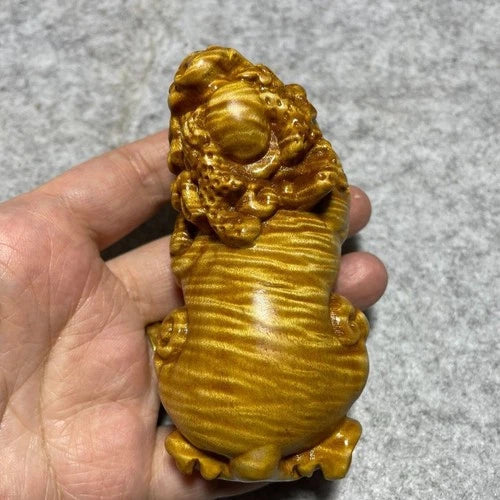 Golden Nanmu Pixiu 9.7×4.8×4.0cm Hand Carved Wenwan Random Color 07FC0E-D4 - KOEEK
