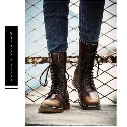 Retro Military High Quality Boots Cowhide Leather Boot Round Toe Long Tube Gift 07FC0E-D4 - KOEEK