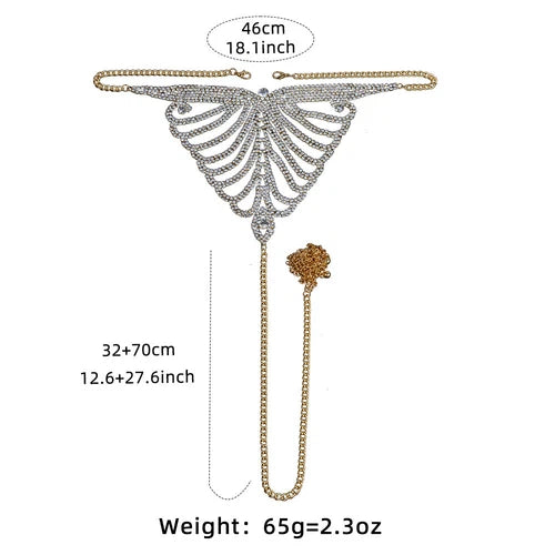 Women's Rhinestone Chain Lingerie Bra Thong Set Bikini Body Jewelry Chain Gift！！ 07FC0E-D4 - KOEEK