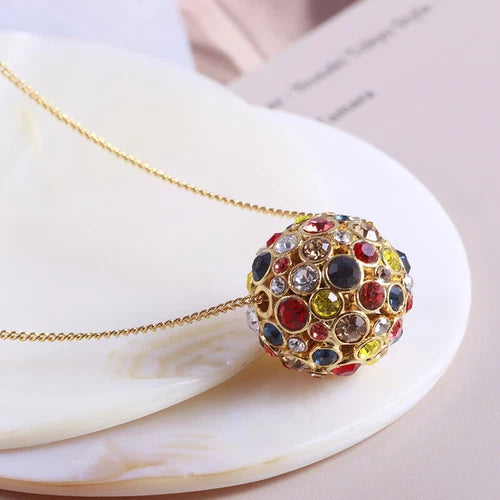 luck 3D Ball Inlaid Colored Diamond Sliding Pendant Necklace for Women 07FC0E-D4 - KOEEK