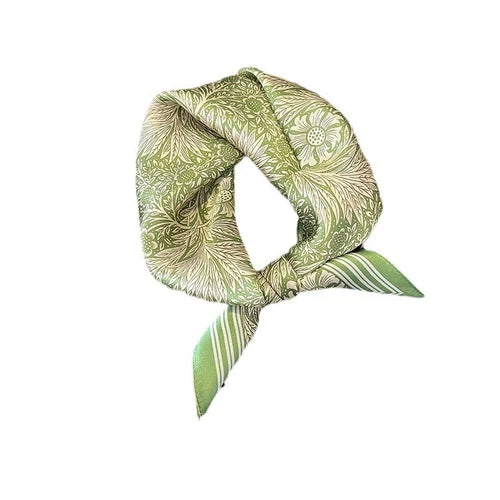 Silk 21'' Scarf Women Vintage Green Flower Neckerchief Square Bandana Wrap 07FC0E-D4 - KOEEK