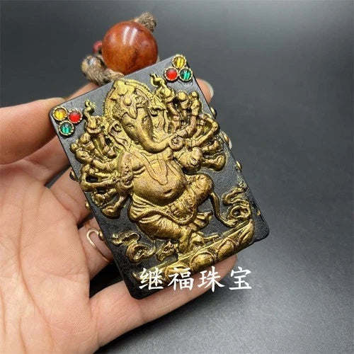 Hongshan Culture Jade Artifact Antique Black Meteorite Gold Gilded Pendant 07FC0E-D4 - KOEEK