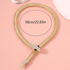 Punk Snake Choker Necklace Gold Tone Full Rhinestone Magnetic Jewelry for Women 07FC0E-D4 - KOEEK